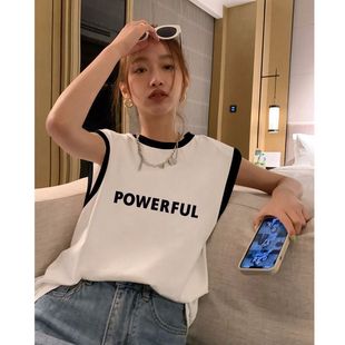 夏季 背心t恤女上衣服 运动学院风小众外穿潮流纯棉坎肩中长款 无袖