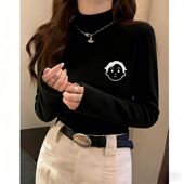 半高领德绒打底长袖 个性 黑色T恤新款 秋冬季 时髦潮牌女装 显瘦上衣