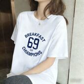 2025年夏季 通勤白色上衣 T恤宽松百搭薄款 新款 慵懒风小众印花短袖