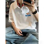 薄款 爆款 潮流潮牌上衣 POLO领短袖 t恤白色印花男生夏季 韩版 中长款