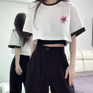 甜辣高腰体恤ins新款 韩版 短袖 简约宽松短款 洋气显瘦上衣 t恤女夏季