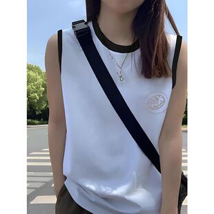 纯棉无袖 宽松百搭小众复古简约打底上衣潮 背心t恤女2025夏季 新款