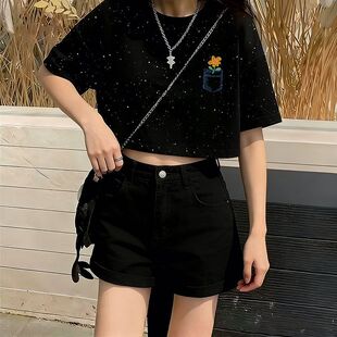2026年夏季新款满天星亮片短款短袖T恤时尚宽松显瘦百搭女款上衣