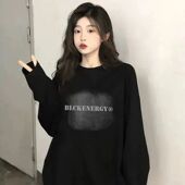 春秋季 潮 T恤港风街头外穿打底衫 黑色辣妹显瘦上衣女韩版 宽松长袖