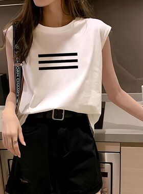 古着感个性百搭背心T恤女2025夏季新款透气白色无袖网红炸街上衣