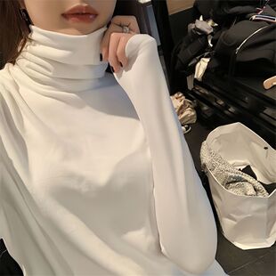 新款 堆堆领打底衫 女时尚 内搭加绒磨毛保暖百搭高领秋衣上衣 秋冬季
