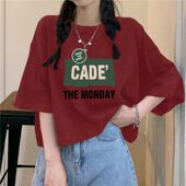 美式 纯棉短款 新款 酒红T恤女夏季 复古设计感小众甜美百搭上衣 短袖