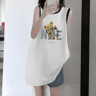 背心T恤女上衣ins潮流 夏季 印花薄款 通勤新款 拼接撞色显瘦宽松无袖