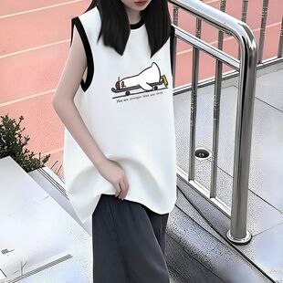 无袖 拼宽松接新款 夏季 外穿款 ins潮 纯棉韩版 上衣女学生中长款