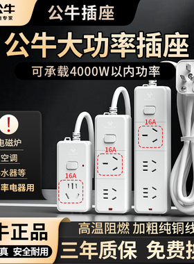 公牛大功率插座4000W插排插3000W插座3500瓦电磁炉空调热水器专用