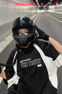 T6020 P40 控58  机车服港风夏季短袖宽松潮流圆领体恤运动男女图片