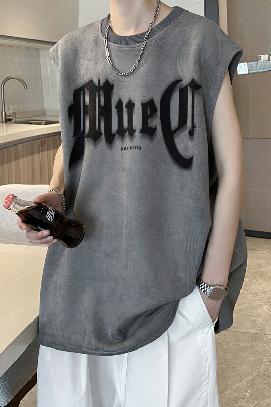 T2322P30控48麂皮绒夏季男士背心坎肩t恤宽松无袖潮牌运动男女,男装背心/马甲,电商B205
