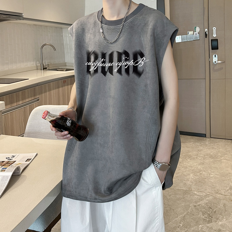 T2231 P25 控39 麂皮绒夏季男士背心t恤宽松无袖个性潮流坎肩图片