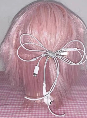 现货Y3K轻亚比时髦个性复古有线耳机赛博蝴蝶结发夹发饰头饰配饰