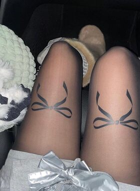 Newjeans韩国爱豆同款蝴蝶结图案tatoo纹身线条透明连裤袜丝袜