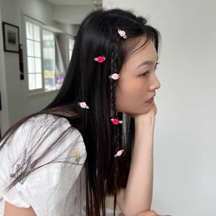 少女感多巴胺芭蕾风可爱甜美小玫瑰边夹发夹头花头饰