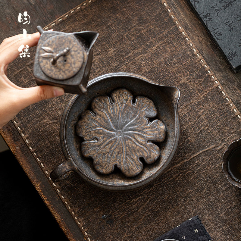 复古黑金莲花蓄水壶承养壶垫图片