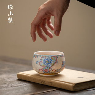 主人杯茶杯手工掐丝银牡丹主人杯陶瓷功夫茶具精致单个茶盏品茗杯