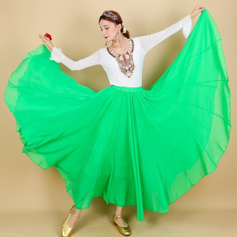 民族风舞蹈演出服女绿色大摆裙