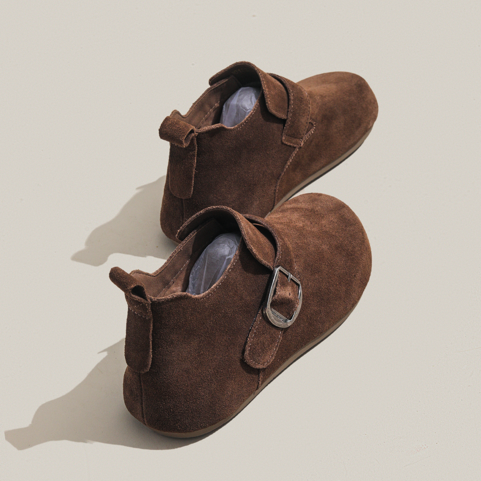 磨砂牛皮勃肯鞋2025年秋冬新款时尚复古单靴女厚底休闲短筒短靴子,女鞋,深口单鞋,淘宝优惠券,粉丝福利购,淘宝优惠卷