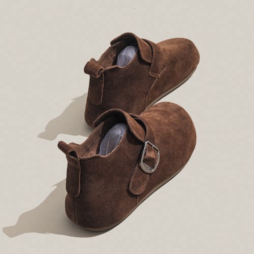 磨砂牛皮勃肯鞋2025年秋冬新款时尚复古单靴女厚底休闲短筒短靴子