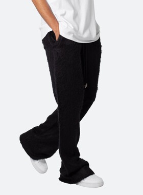 Mnml 黑色针织运动抽绳长裤薄款弹性腰宽松直脚毛绒休闲裤新品