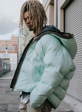 Mnml 绿色加厚棉拉链外套宽松秋冬季休闲连帽夹克男新品oversize