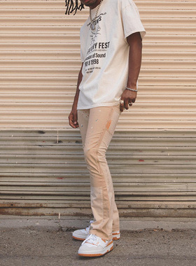 Mnml 卡其色复古喇叭牛仔裤男泼墨流行四季FOG风格宽松工装裤新品