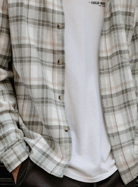 Mnml 浅绿色格子加厚法兰绒宽松开衫休闲长袖衬衫男FOG风格新品