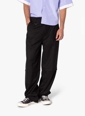 Mnml 黑色斜纹羊毛混纺单西裤四季高街潮流宽松阔腿休闲裤男新品