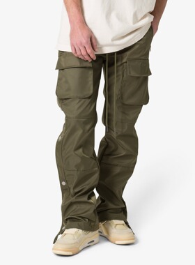 Mnml 尼龙绿色侧边钮扣工装裤四季高街宽松直脚松紧腰休闲裤男