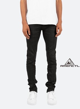 Mnml 黑色水洗复古侧拉链弹性猫须修身小脚牛仔裤男新品现货