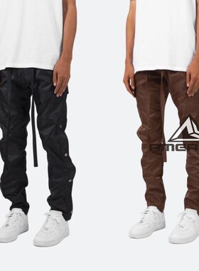 Mnml FOG风格黑棕色加厚尼龙魔术贴按扣拉链飘带宽松工装裤男现货