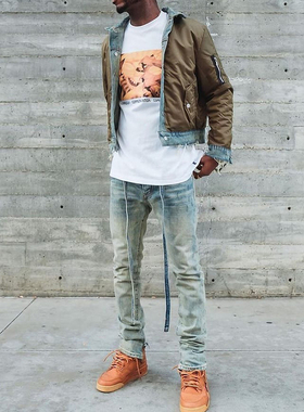 Mnml FOG风格双面穿尼龙布宽松春秋季翻领外套休闲牛仔夹克男新品