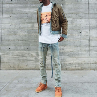 Mnml FOG风格双面穿尼龙布宽松春秋季翻领外套休闲牛仔夹克男新品