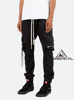 Mnml 黑色侧拉链口袋薄款修身工装裤男休闲裤男新品现货