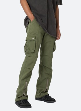 Mnml 军绿色喇叭工装裤四季高街宽松直脚斜纹布拉链休闲裤男新品