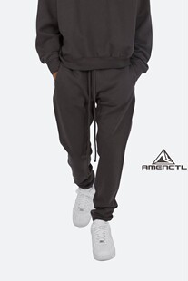 现货FOG风格 水洗加绒运动休闲裤 做旧黑色松紧抽绳腰棉裤 Mnml