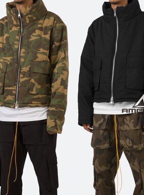 Mnml 迷彩黑色加厚纯棉宽松短款保暖高领拉链夹克男FOG风格新品