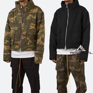 Mnml 迷彩黑色加厚纯棉宽松短款保暖高领拉链夹克男FOG风格新品