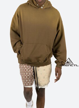 Mnml 棕色水洗做旧纽扣领帽衫纯棉秋冬季宽松复古休闲卫衣男新品