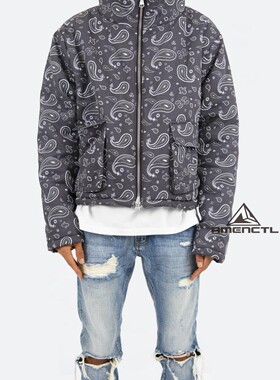 Mnml 黑灰色腰果印花图外套宽松加厚棉夹克男新品oversized