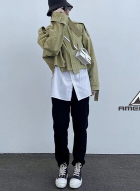 Mnml 军绿色斜紋布外套FOG风格特宽松短款M65休闲工装夹克男新品