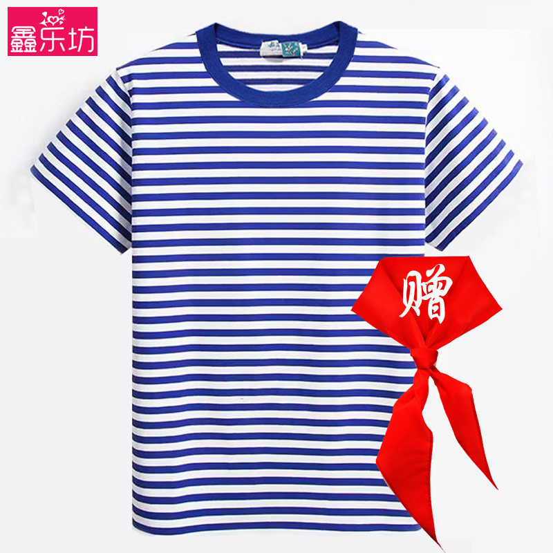 梅花海魂衫短袖男女纯棉t恤条纹半袖水手服亲子装演出班服定制夏