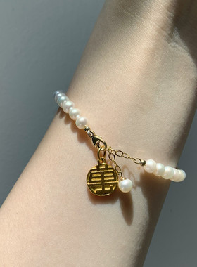 Dreamwork可挂吊坠福牌珍珠手链龙虾小红书天然baby珠复古手串女
