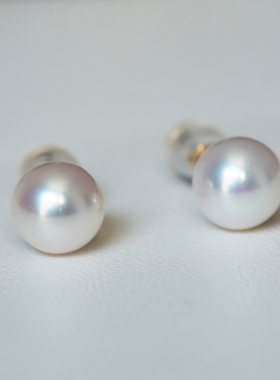 Dreamwork天然淡水正圆白珍珠耳钉 18k金耳饰akoya光泽送女友礼物