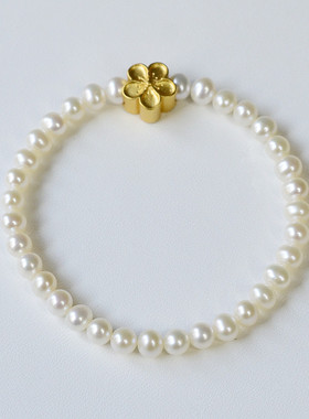 Dreamwork小桃花珍珠手链半成品Diy小红书自编手工串金珠弹力手串