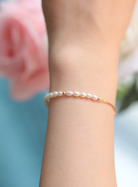 Dreamwork天然珍珠手链叠戴迷你小米珠素链可挂吊坠简约百搭礼物