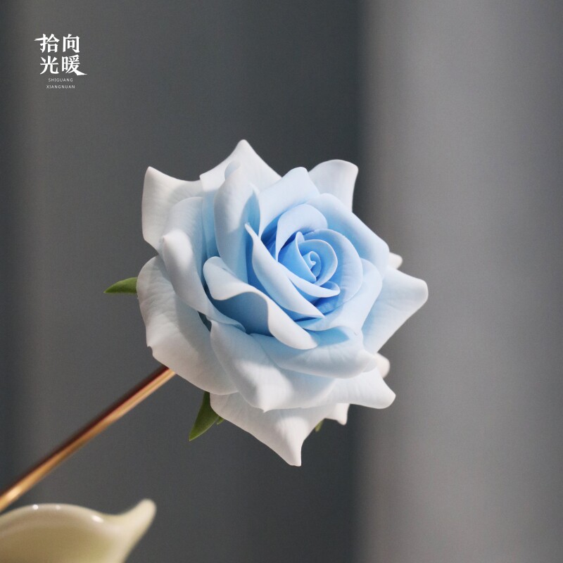 玫瑰花渐变色手工冷瓷土发簪