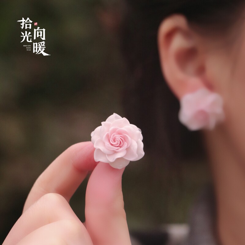 拾光向暖原创树脂黏土女手工耳钉